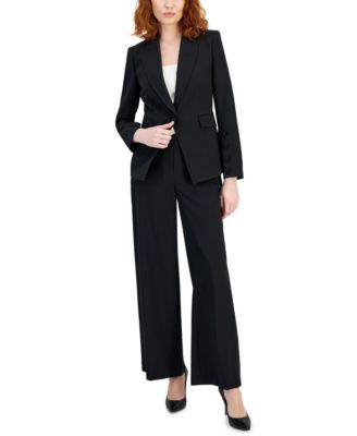 Womens One Button Crepe Blazer Wide Leg Pants