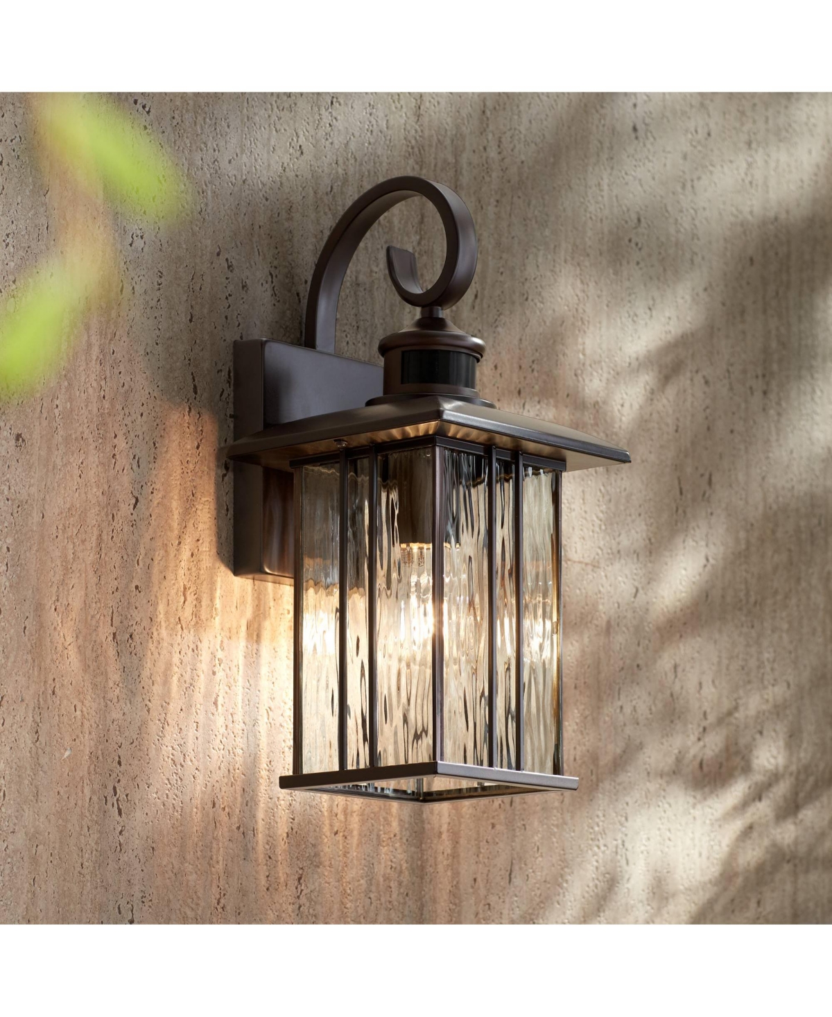 Deaver Modern Outdoor Wall Light Fixture Oil Rubbed Bronze 15 1/4" Clear Water Glass Lantern Dusk to Dawn Motion Security Sensor Exterior House Porch