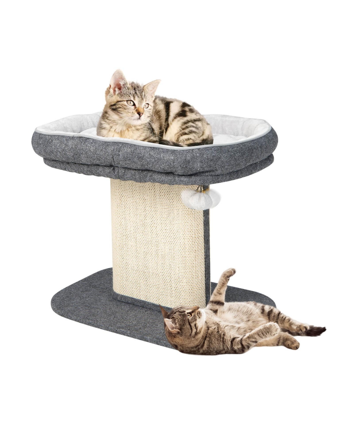 Modern Cat Tree Tower with Large Plush Perch and Sisal Scratching Plate - Grey
