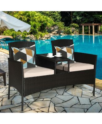 Patented Modern Patio Set with Built-in Coffee Table and Cushions