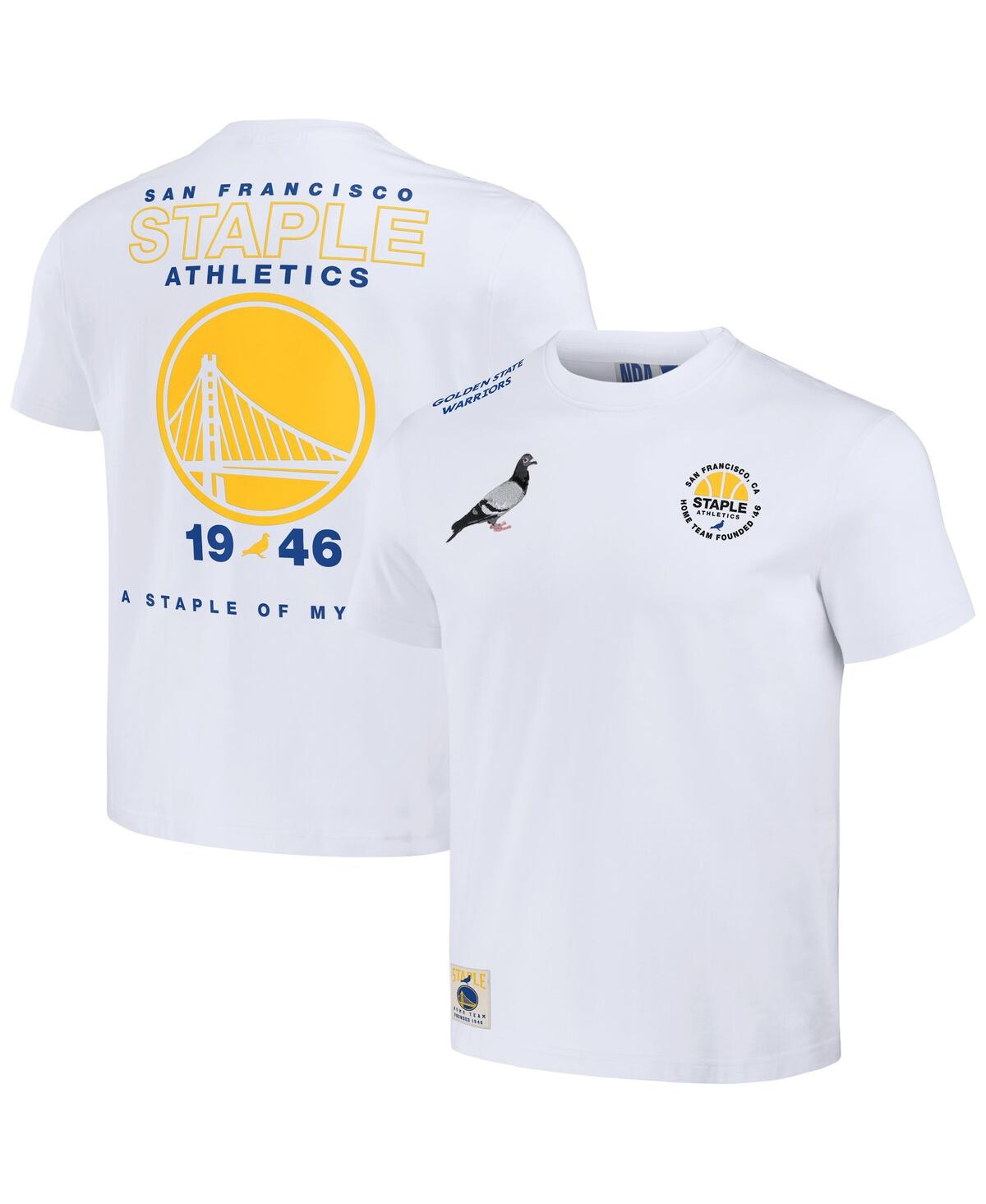 Men's Nba x Staple White Distressed Golden State Warriors Home Team T-shirt - White