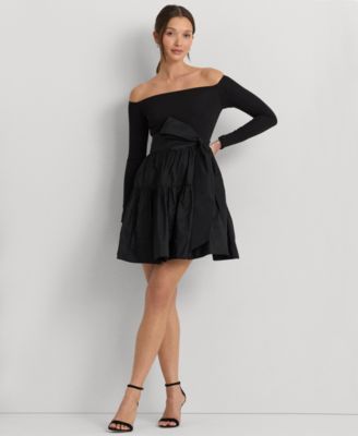 로렌 랄프로렌 Lauren Ralph Lauren Womens Off-The-Shoulder Fit & Flare Dress,Black