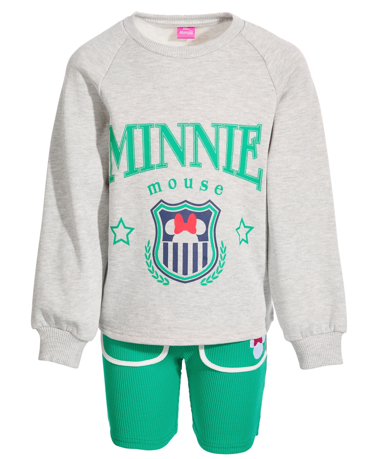 Shop Disney Toddler & Little Girls Minnie Mouse Sweatshirt & Shorts, 2 Piece Set In Light Grey