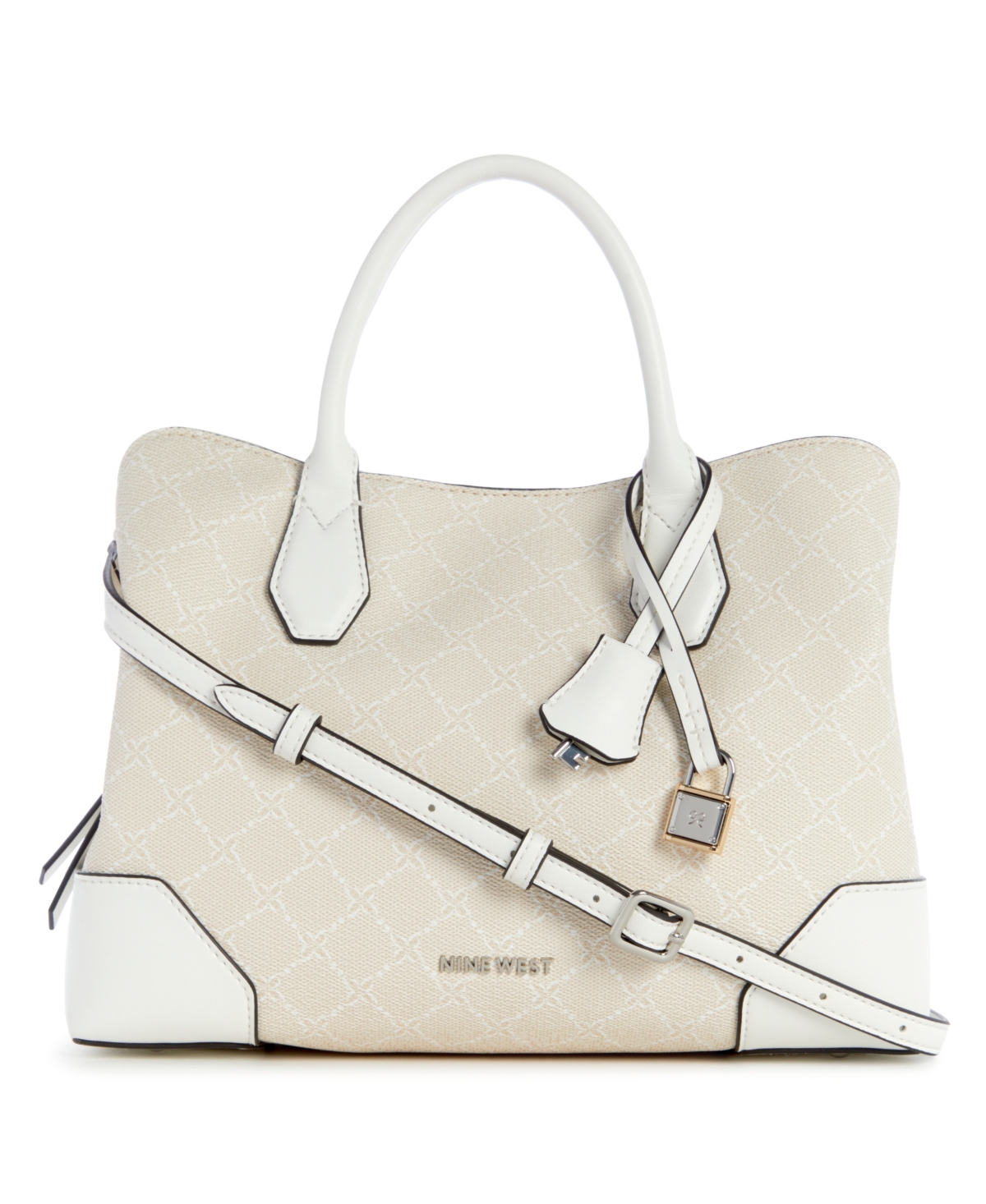 Brooklyn 3 compartment Satchel Hand Bag - Cream Logo
