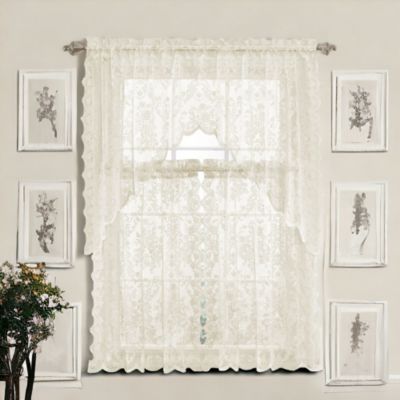 Shabby Living Lena Floral Lace Complete Kitchen Curtain Tier & Swag Set