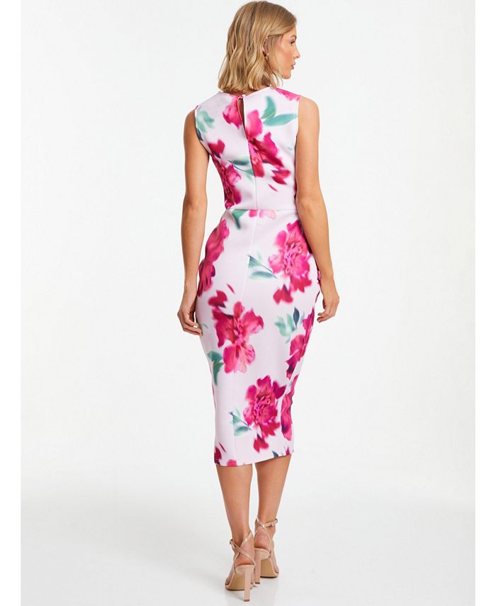 QUIZ Women's Scuba Crepe Floral Round Neck Midi Dress Macy's