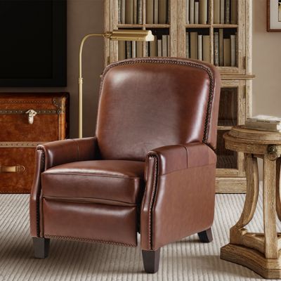 Hickey Modern Genuine Leather Recliner with Nailhead Trim