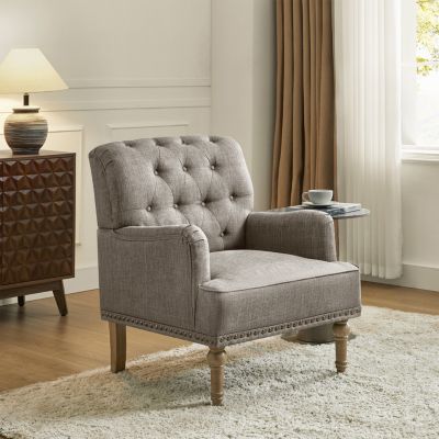 Mcgavock Traditional Wooden Upholstered Accent Chair with Tufted Back