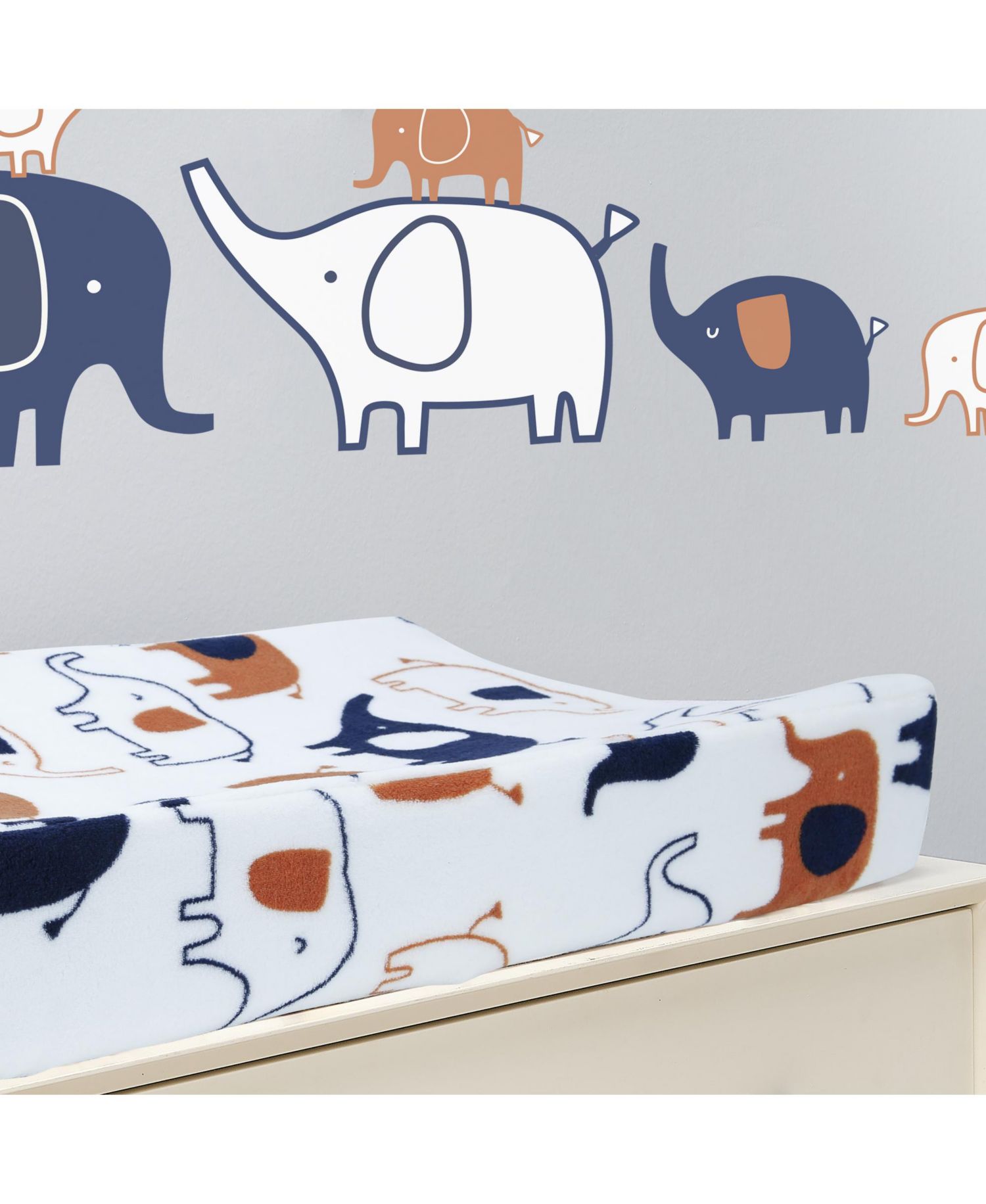 Lambs and Ivy Playful Elephant White/Blue Baby/Infant Changing Pad Cover