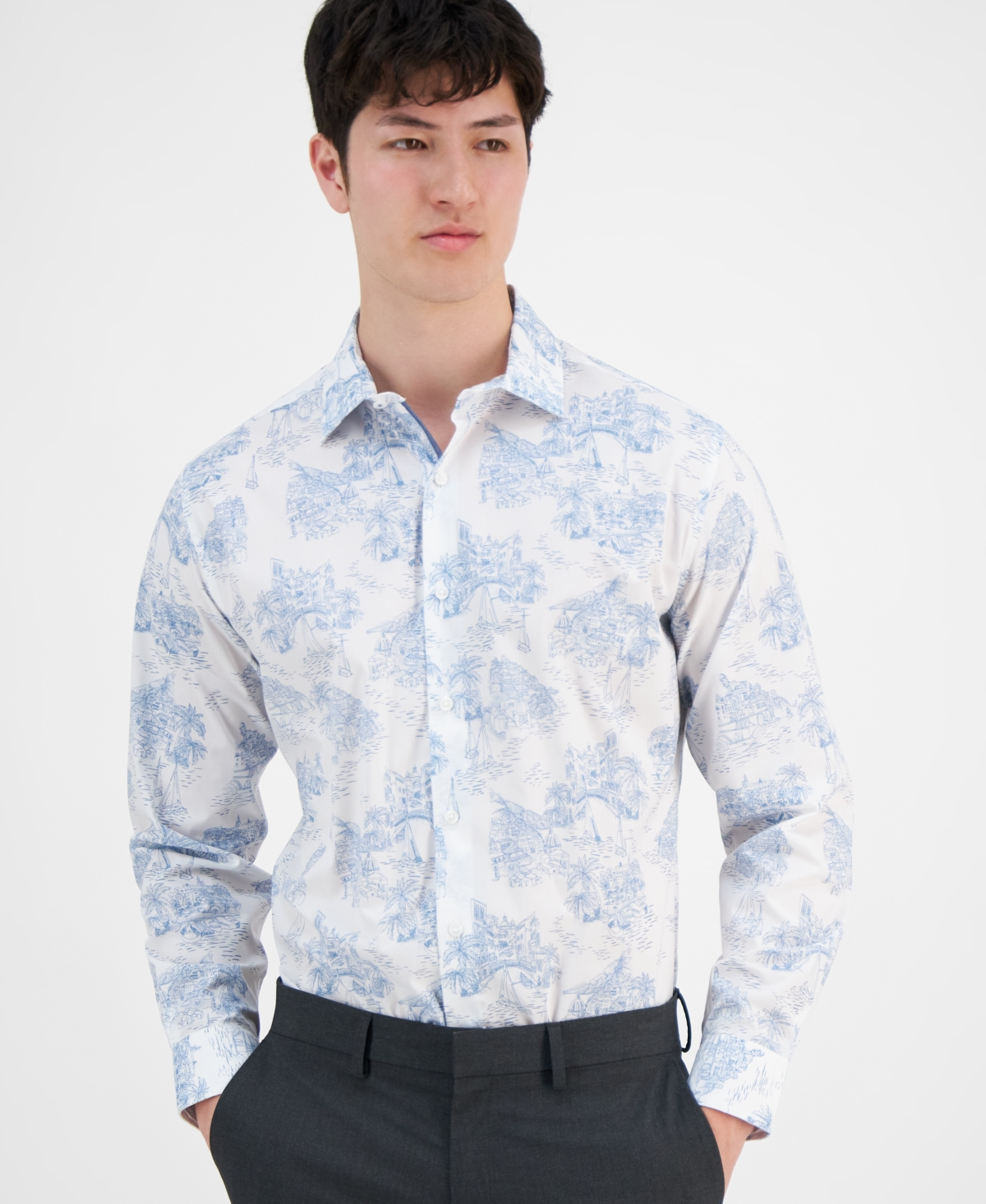 Men's Amalfi Scenic Dress Shirt, Created for Macy's - White