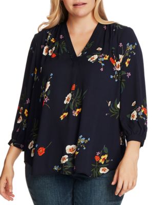 Vince Camuto - Plus Size Floral-Print 3/4-Sleeve V-Neck Top