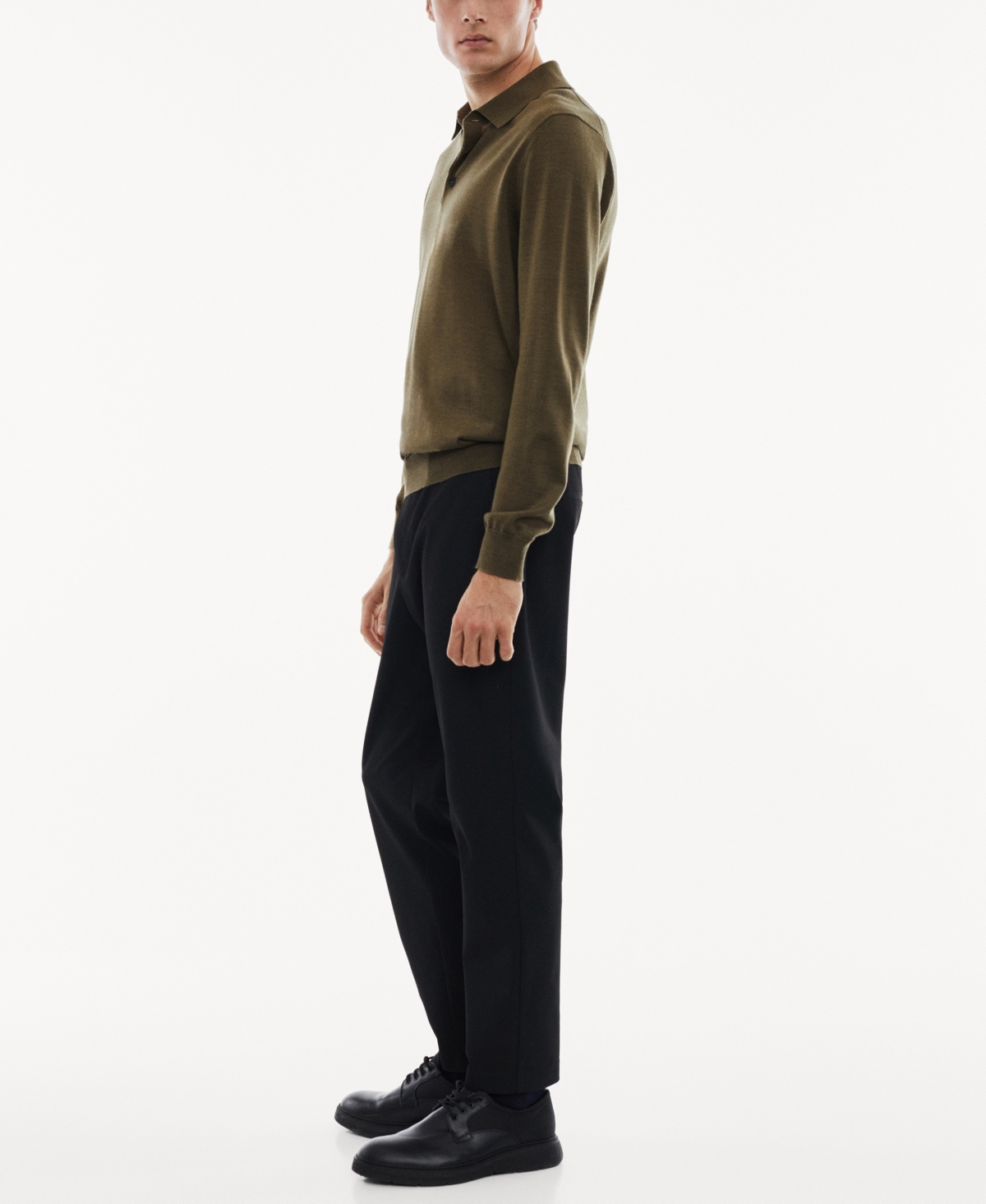 Shop Mango Men's 100% Merino Wool Long- Sleeved Polo Shirt In Medium Gray