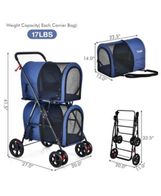 4-in-1 Double Pet Stroller with Dog/Cat Carriers and Travel Carriage