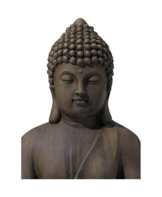 Sitting Buddha Statue Sculpture Zen Asian Decor Outdoor Garden Yard Dark Sandstone Faux Stone Finish 29 1/2" High
