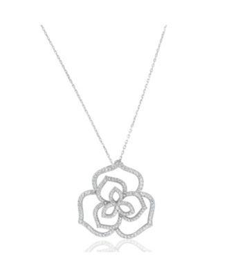 Suzy Levian Sterling Silver Cubic Zirconia Open Wild Flower Pendant Necklace