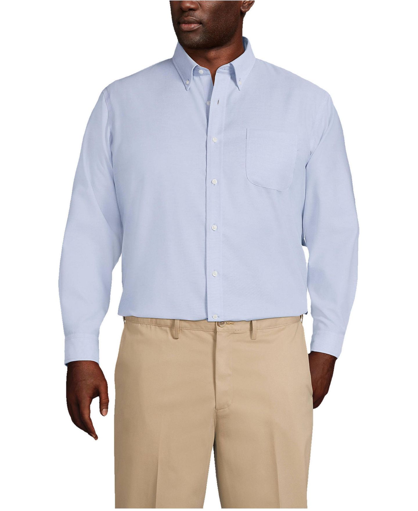 Мужская рубашка Lands' End Traditional Fit Solid No Iron Supima Oxford Dress Shirt, цвет: Синий — фото 1