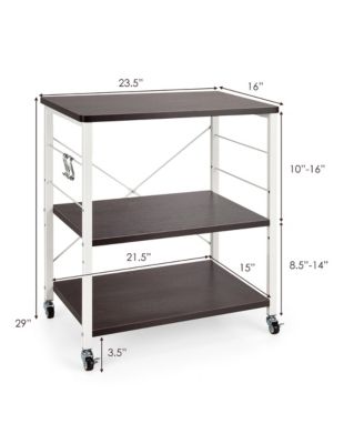 3-Tier Kitchen Baker s Rack with Adjustable Shelves, Hooks, and Lockable Wheels for Microwave and Utility Storage