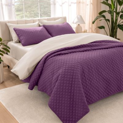Ultra-soft Diamond Stitched Coverlet 3 Pc Set, Full/Queen