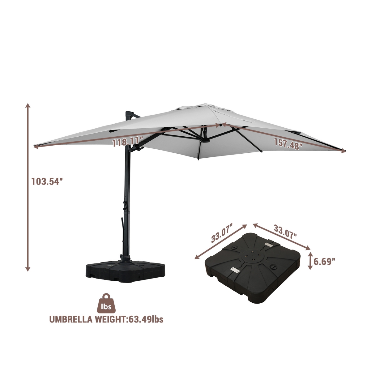 Mondawe 13ft Square Solar Led Cantilever Patio Umbrella with Tilt for Outdoor Shade
