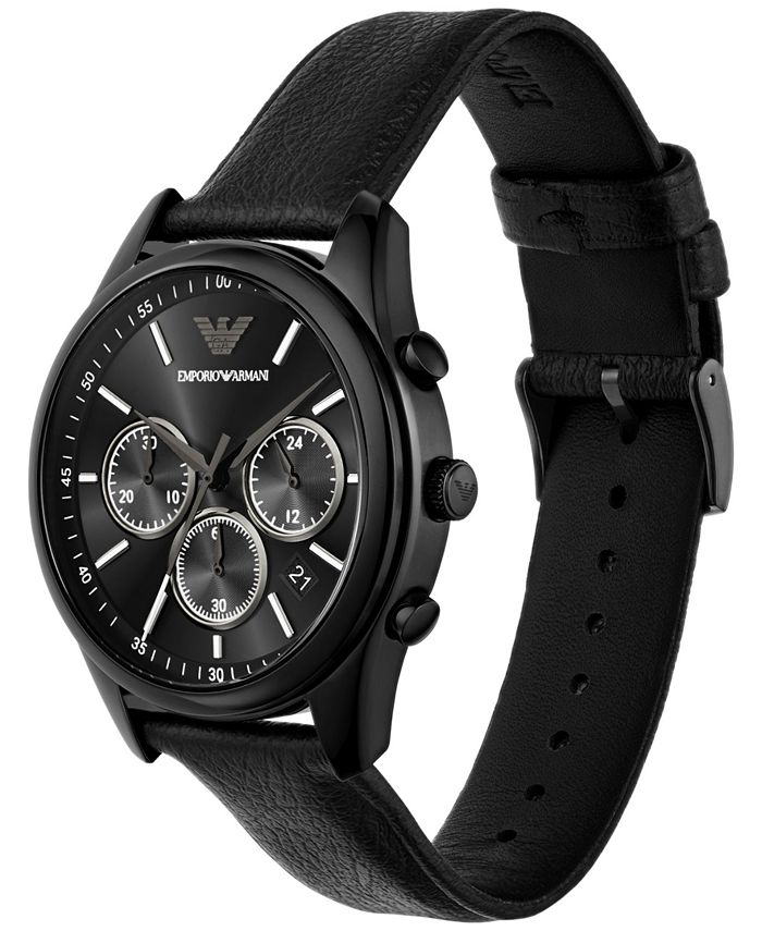 Emporio Armani Men's Chronograph Black Leather Strap Watch 41mm - Macy's