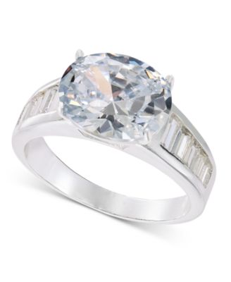 Charter Club - Silver-Tone Oval & Baguette Cubic Zirconia Ring