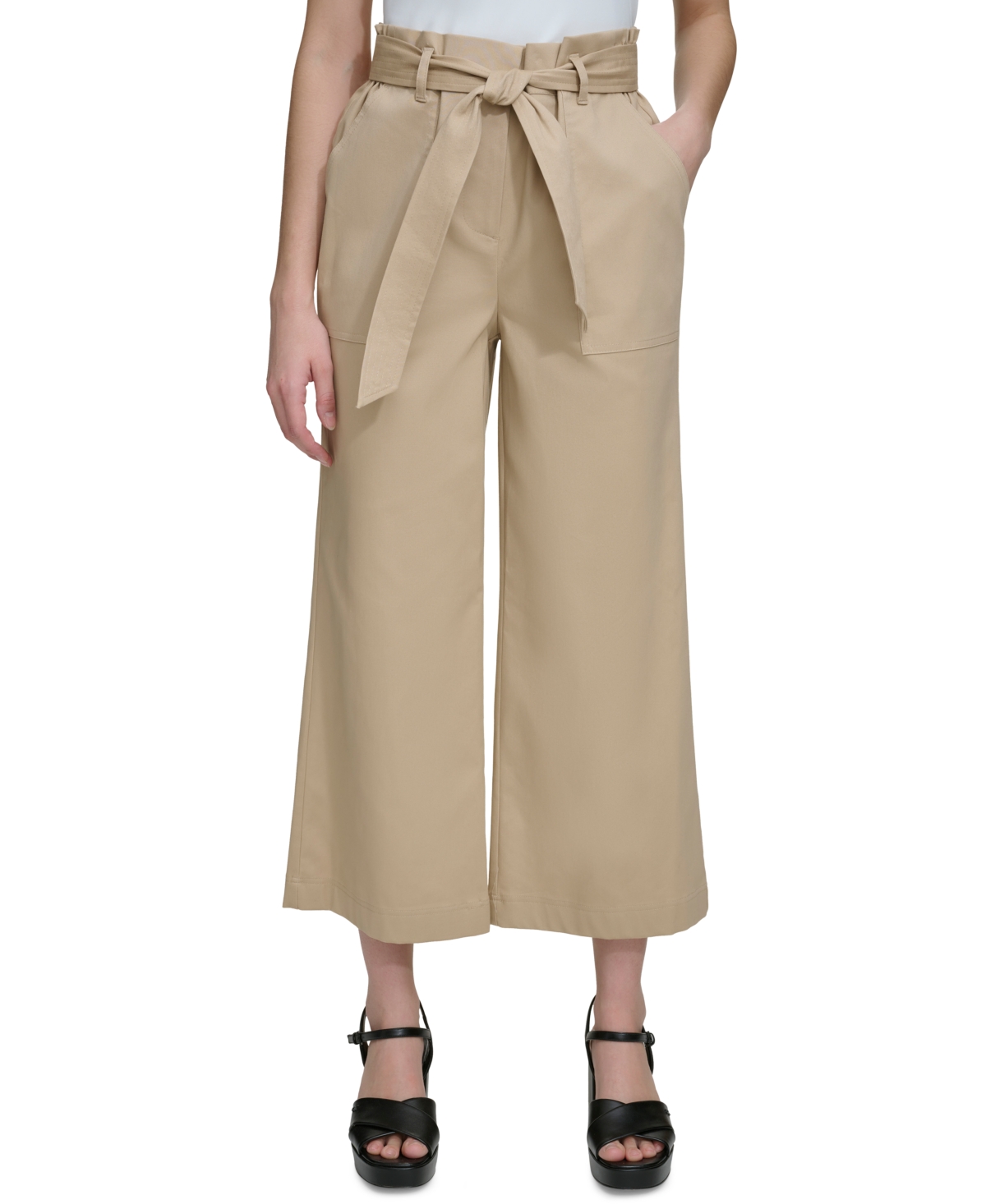 Shop Calvin Klein Women's Belted Wide-leg Pants In Nomad