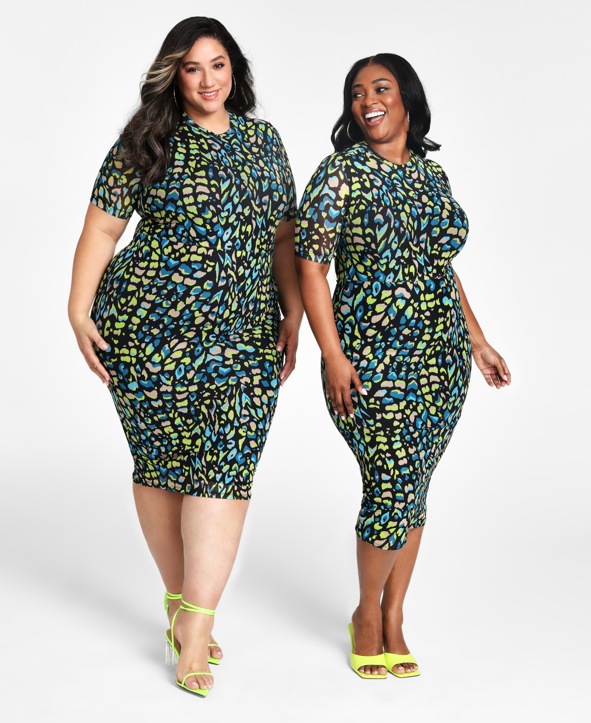 Trendy Plus Size Mesh Midi Dress, Created for Macy's - Mixed Multi Leopard
