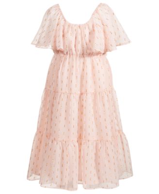 Nannette - Little & Big Girls Tiered Metallic Chiffon Midi Dress
