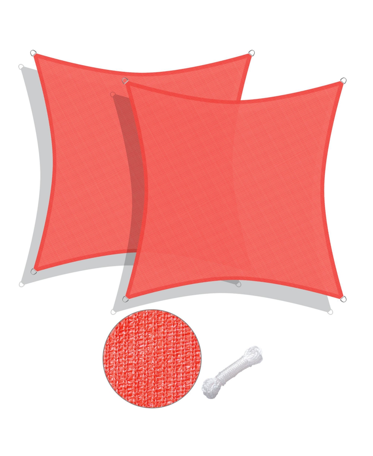 2 Pack 10x10 Ft 97% Uv Block Square Sun Shade Sail Canopy Cover Net Yard Park - Watermelon red