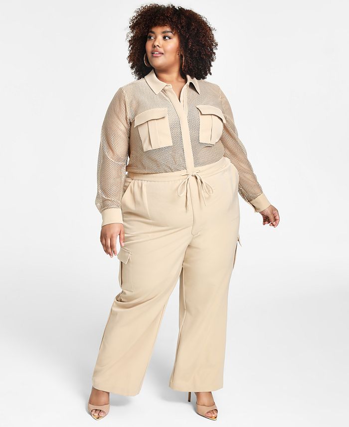 Nina Parker Trendy Plus Size Mesh Midi Dress, Created for Macy's