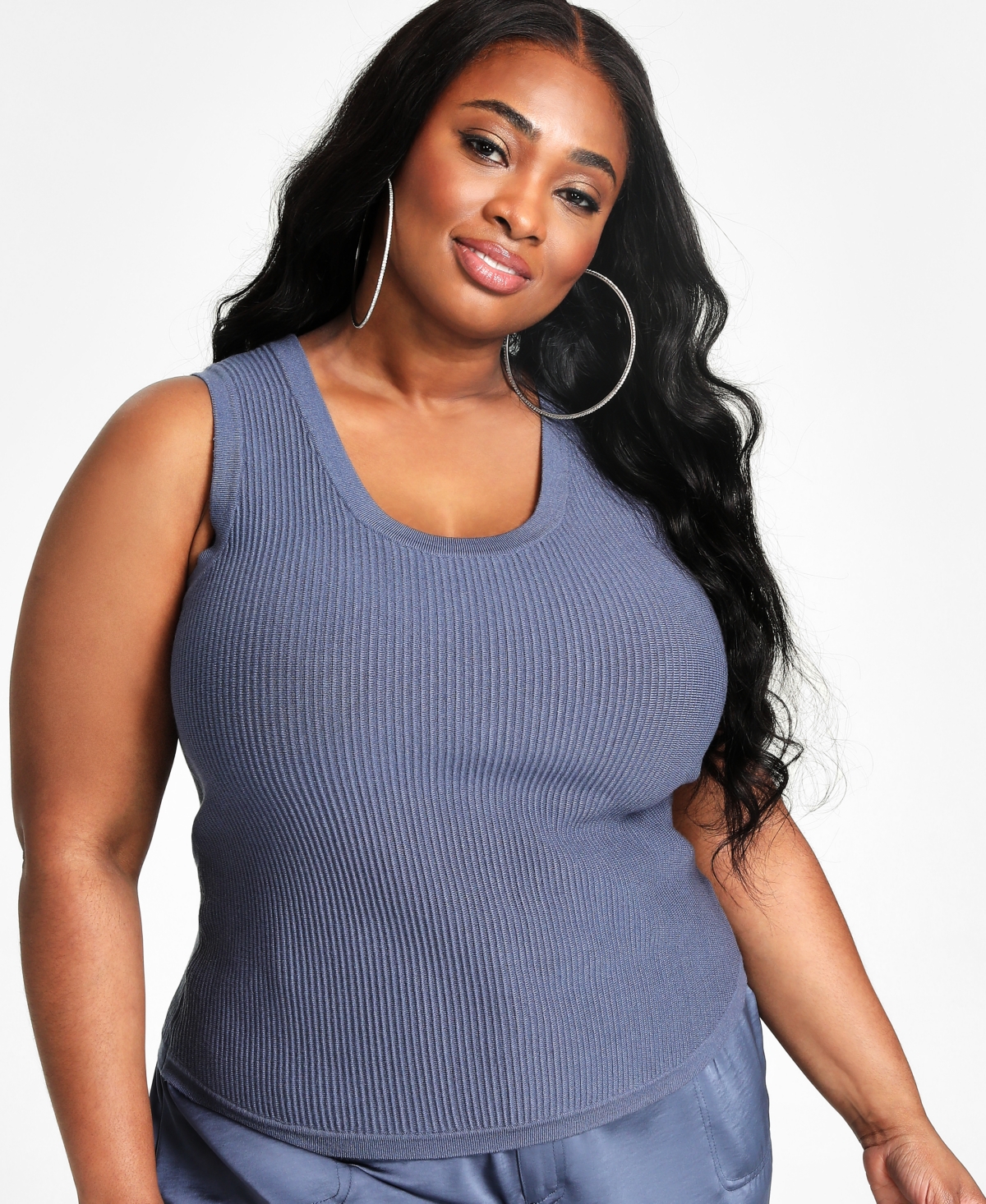 Nina Parker Trendy Plus Size Ribbed Sweater Tank Top In Black Beauty