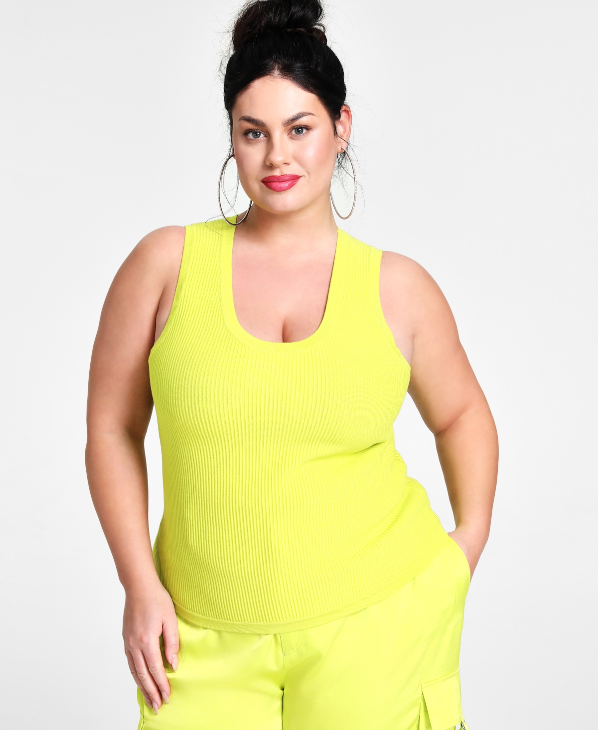 Nina Parker Trendy Plus Size Ribbed Sweater Tank Top In Lime