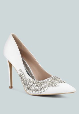 Rhinestones Embellished Satin Stiletto Pumps Women