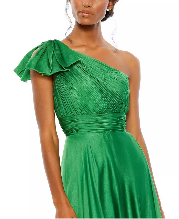Women's Pleated One Shoulder Chiffon Gown - thumbnail 2