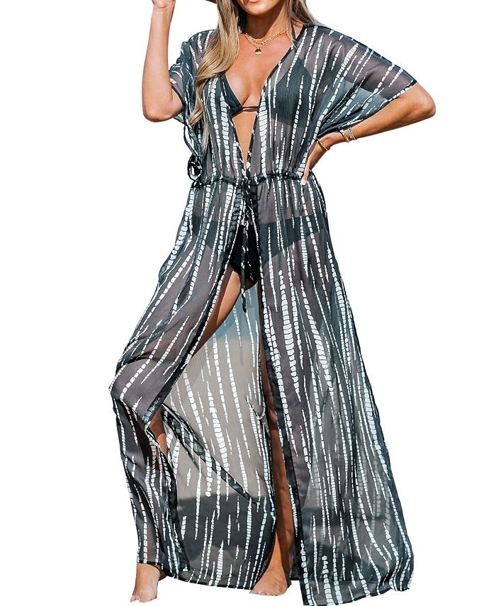 CUPSHE Women s Abstract Print Sheer Cover Up Duster Kimono Macy s