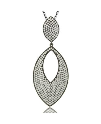 Suzy Levian Sterling Silver Cubic Zirconia Pave Marquise Large Disk Pendant Necklace