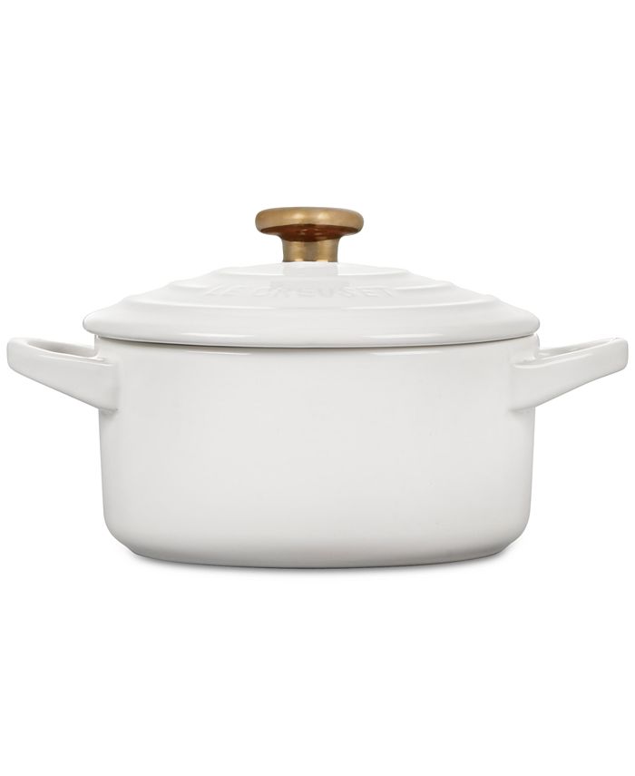 Le Creuset Steengoed Mini Ronde Cocotte, 8 Oz, Zoethout met Gouden Hart Knop