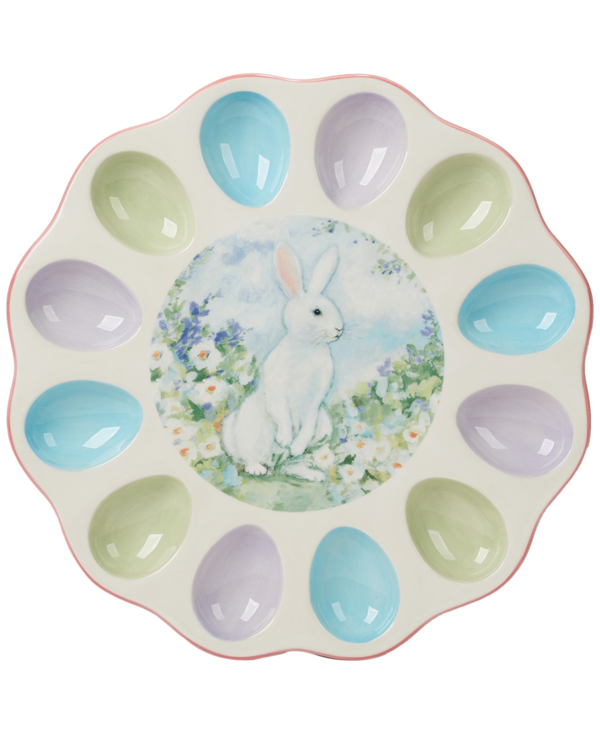 Certified International Easter Morning Deviled Egg Plate In Blue