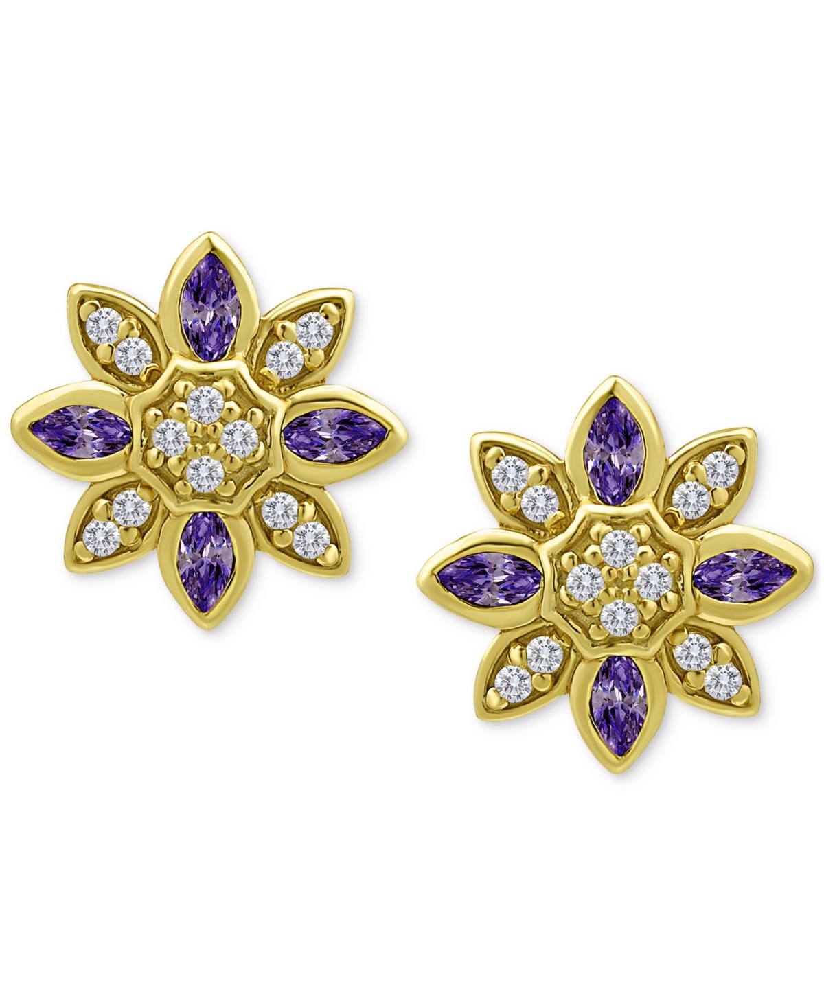 Giani Bernini Cubic Zirconia Marquise & Pave Flower Stud Earrings in 18k Gold-Plated Sterling Silver, Created for Macy's