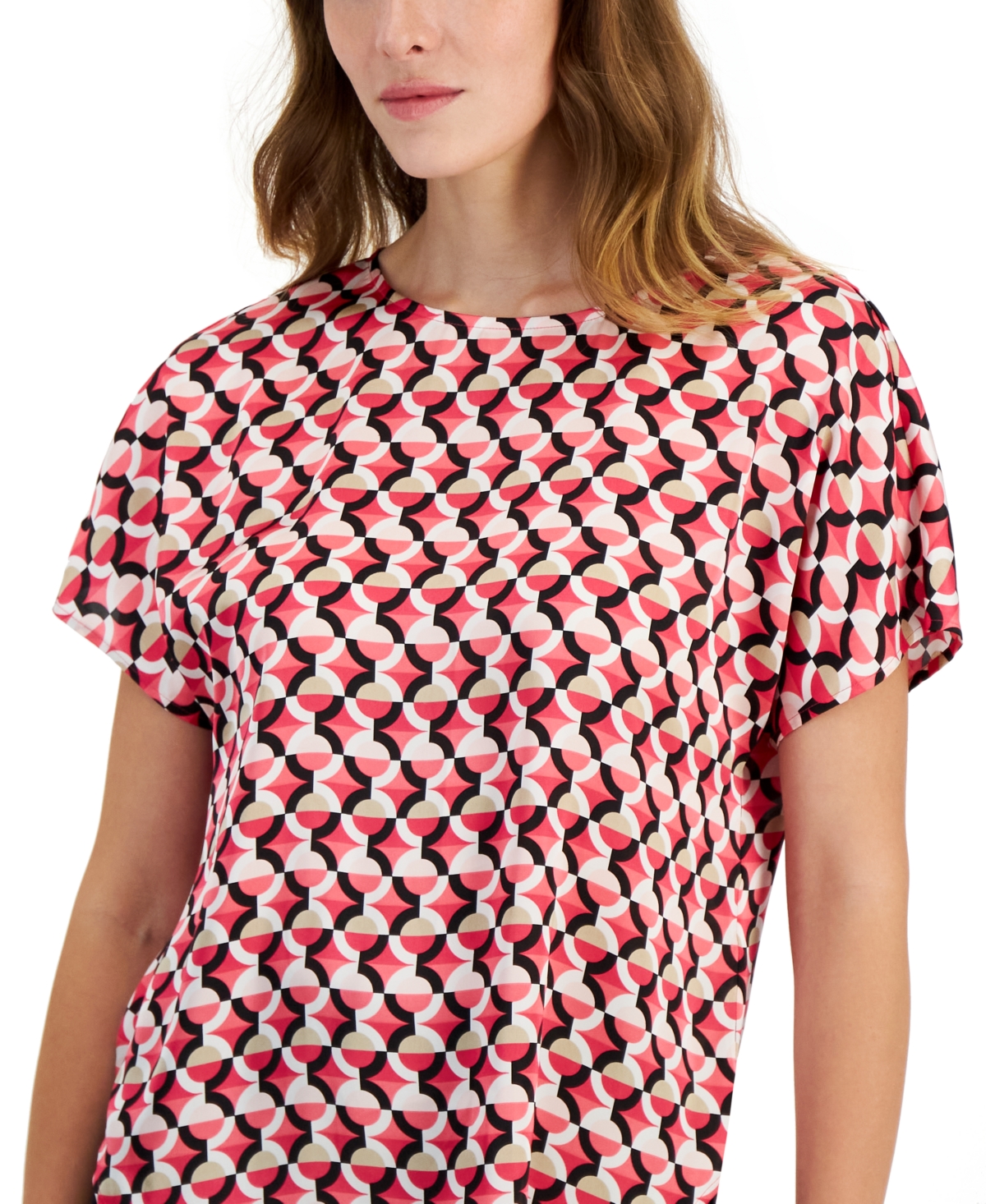 Anne Klein Women's Geometric-Print Short-Sleeve Top