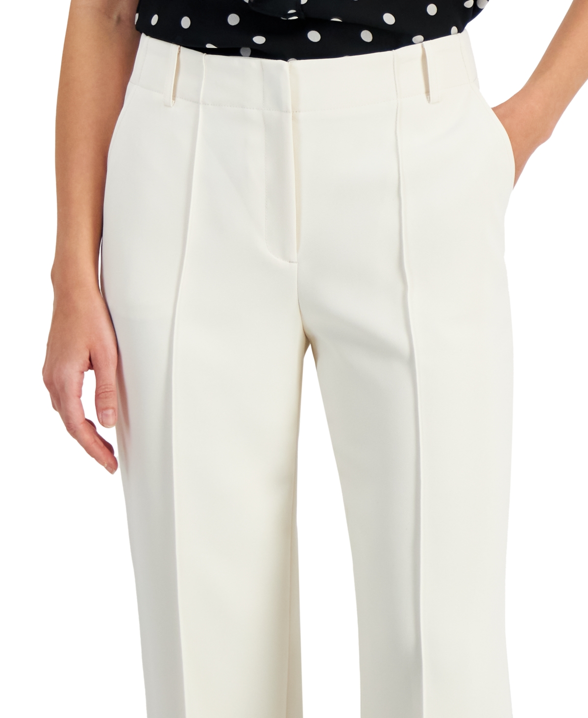 Shop Anne Klein Women's Mid Rise Pintucked Wide-leg Pants, Created For Macy's In Anne White