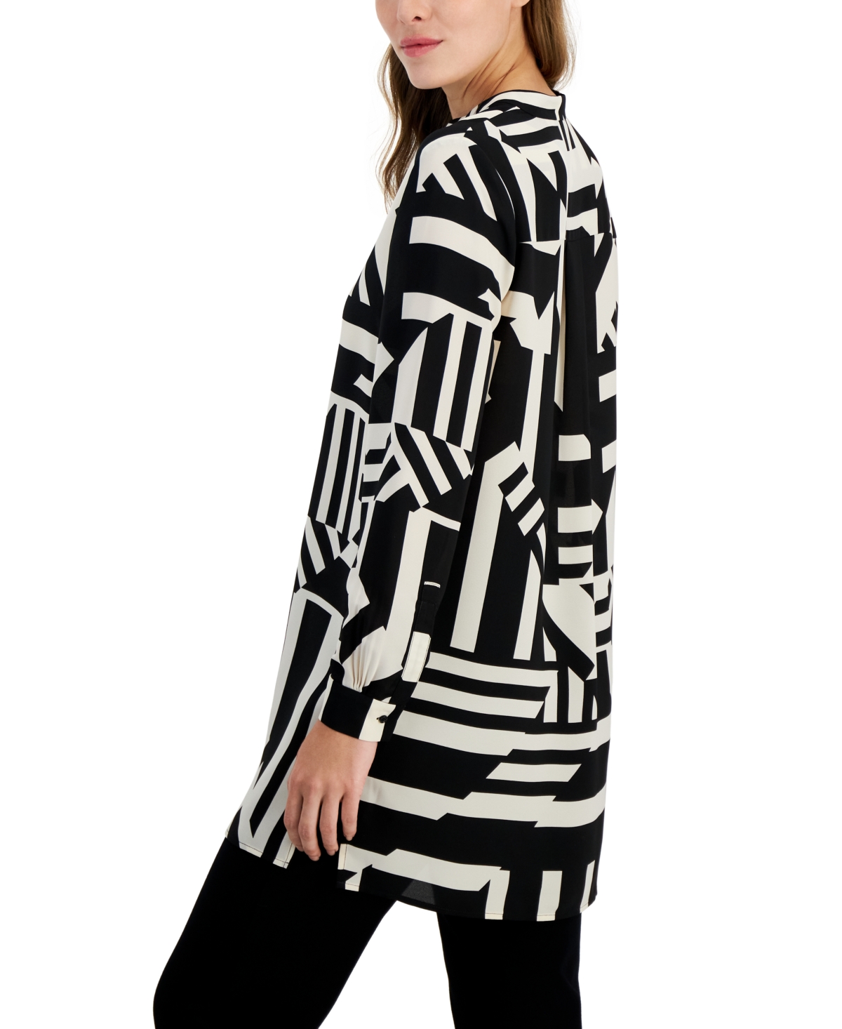 Anne Klein Women's Abstract-Print Popover Tunic Blouse -Anne White