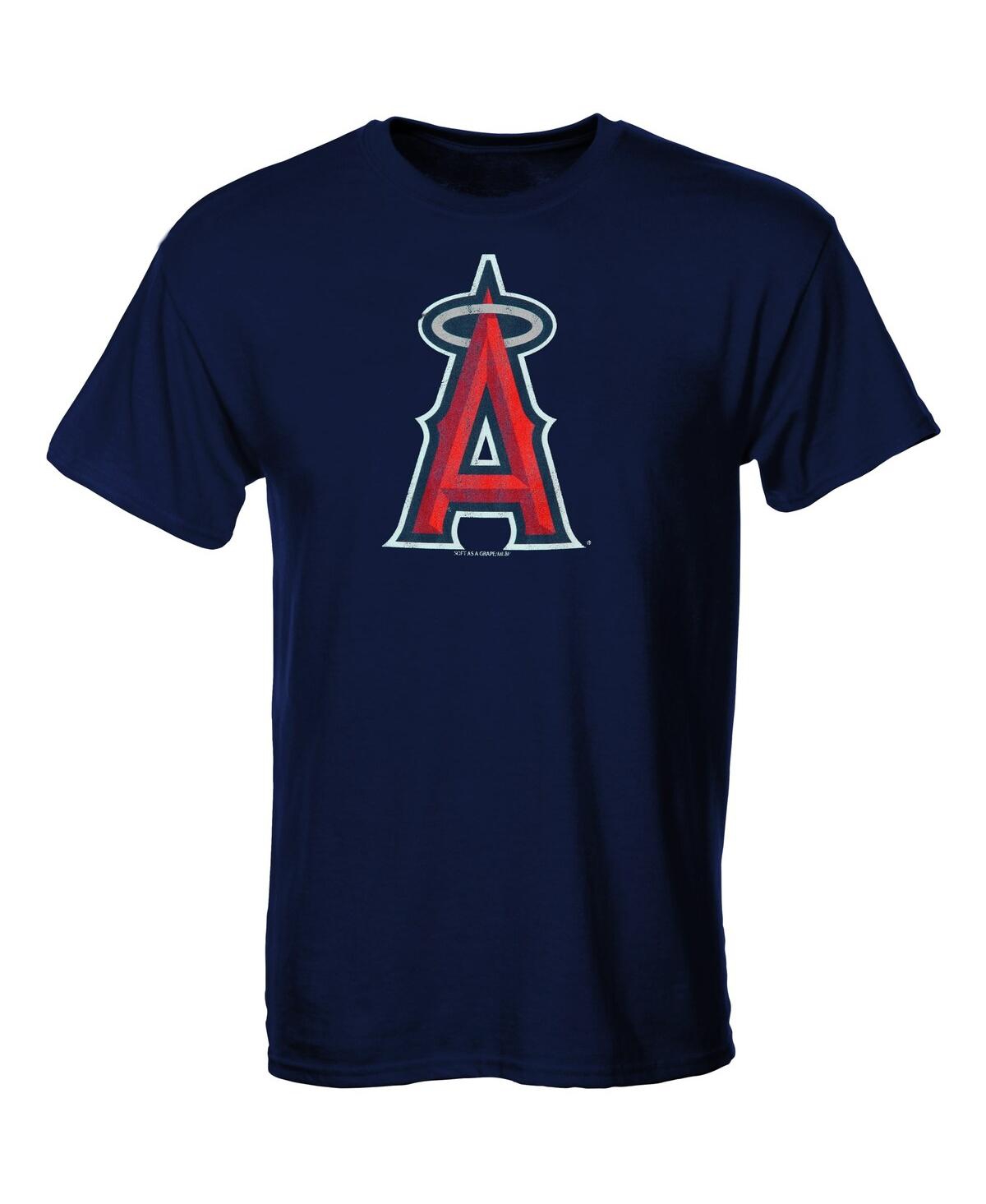Soft As A Grape Kids' Los Angeles Angels Big Boys Distressed Logo T-shirt In Navy Blue