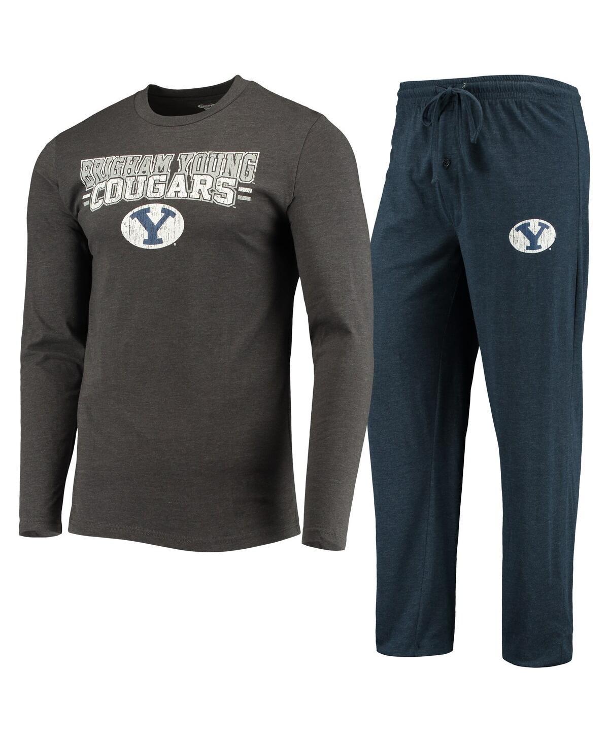 Shop Concepts Sport Men's  Navy, Heathered Charcoal Distressed Byu Cougars Meter Long Sleeve T-shirt And P In Navy,heather Charcoal