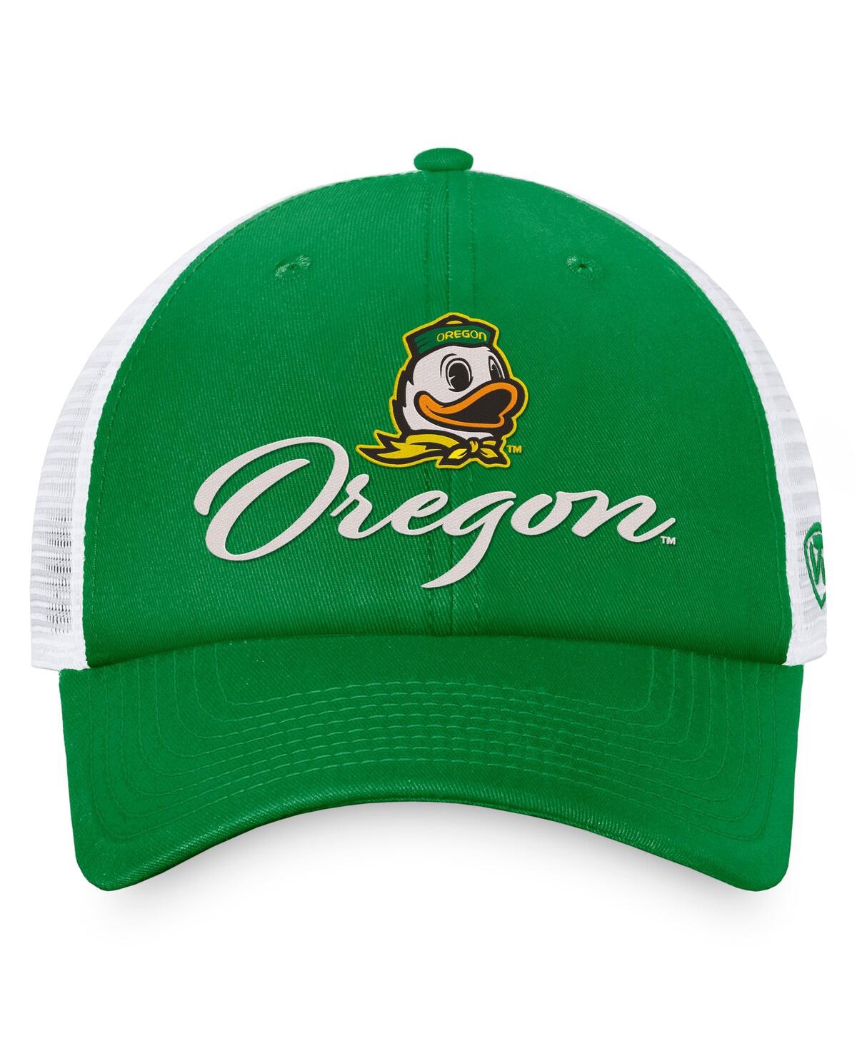 Shop Top Of The World Women's  Green, White Oregon Ducks Charm Trucker Adjustable Hat In Green,white