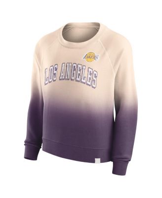Women's Tan, Purple Distressed Los Angeles Lakers Lounge Arch Raglan Pullover Sweatshirt