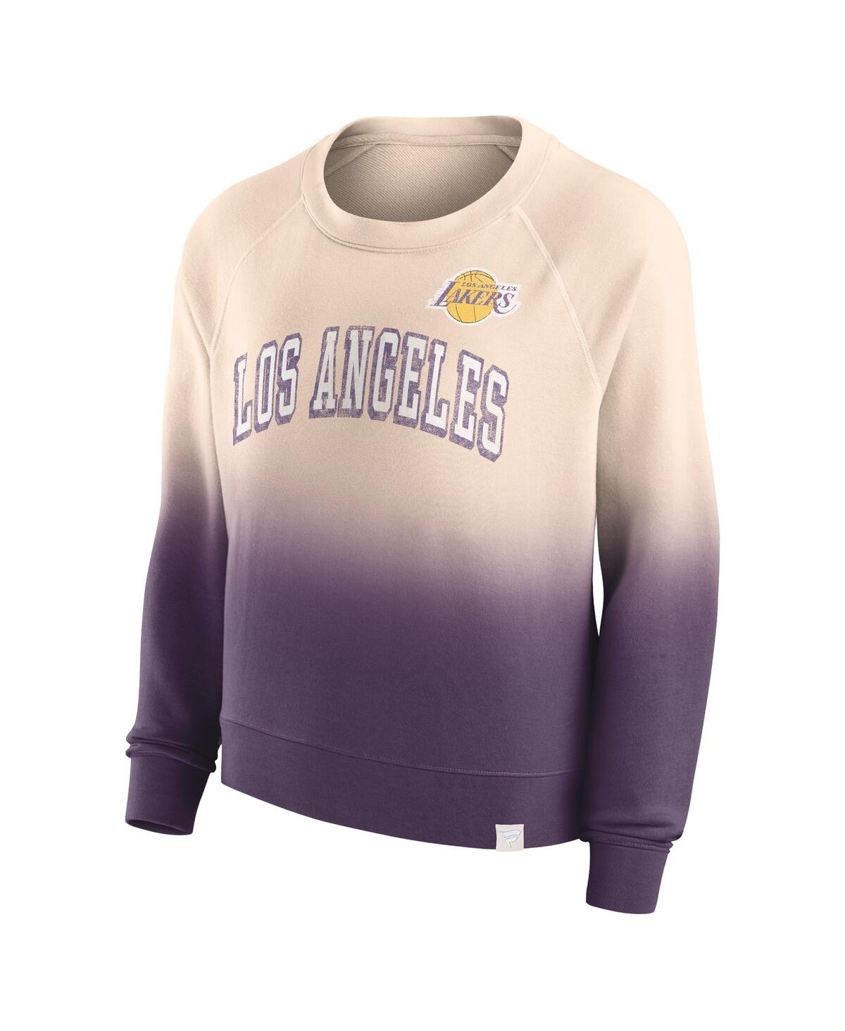 Shop Fanatics Women's  Tan, Purple Distressed Los Angeles Lakers Lounge Arch Raglan Pullover Sweatshirt In Tan,purple