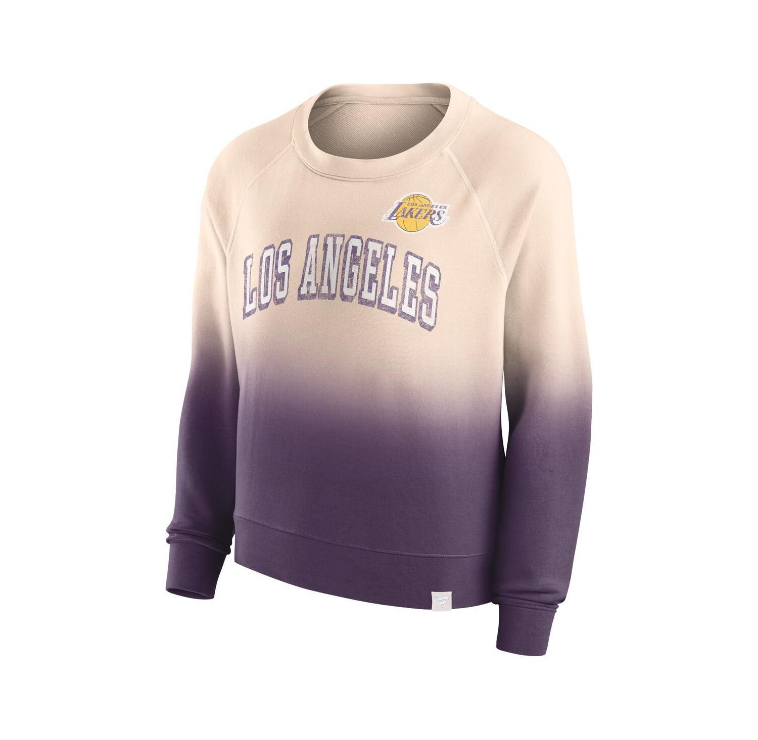 Women's Tan, Purple Distressed Los Angeles Lakers Lounge Arch Raglan Pullover Sweatshirt