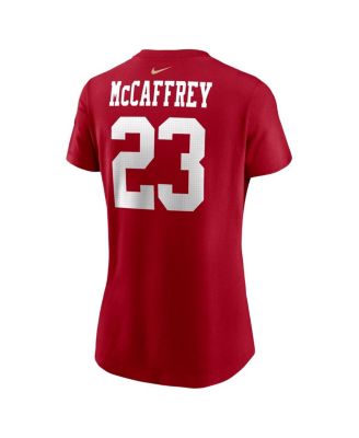 Women's Christian McCaffrey Scarlet San Francisco 49ers Player Name and Number T-shirt