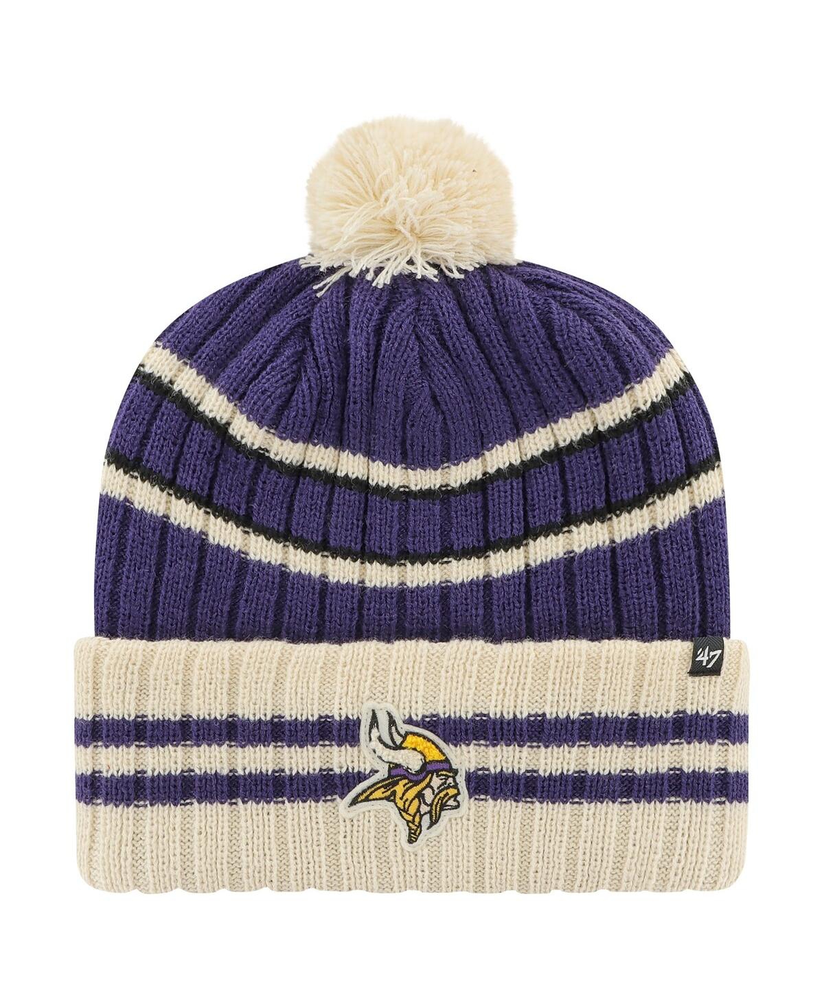 47 Brand Men's ' Purple, Cream Minnesota Vikings No Huddle Cuffed Knit Hat With Pom